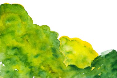 Yeşil sarı sıçrama, suluboya el, kağıt desenli arka plan kartviziti, metin veya resim için boşluk, izole edilmiş.