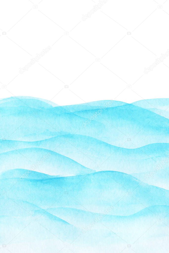 Abstract light blue cyan, turquoise wave watercolor background business card with space for text or image, isolated.