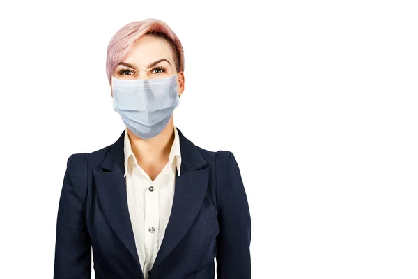Adamı Kız Koruyucu Yüz Maskesi Takarak Virüs Enfeksiyonunu Kirliliği Beyaz — Stok fotoğraf
