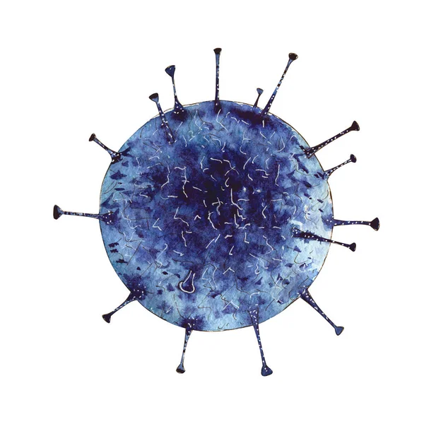 Hand Drawn Watercolor Virus Illustration Coronavirus 2019 Ncov Blue Ball — Stock Photo, Image