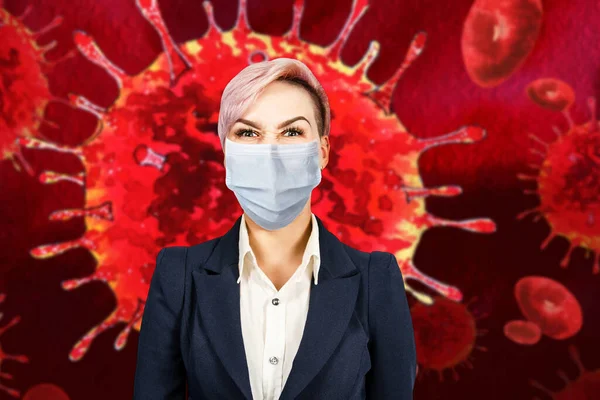 Biznes Oficjalna Dziewczyna Myśli Noszenie Maski Ochronnej Twarzy Zapobiec Infekcji — Zdjęcie stockowe