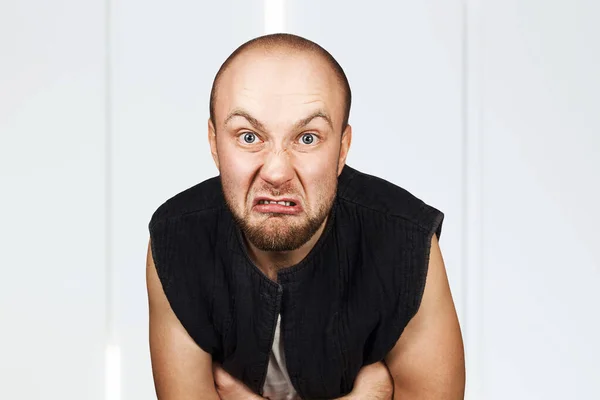 Portrait Angry Bald Man Aggressive Thug Threatens Concept Portrait Dangerous — Stock Photo, Image