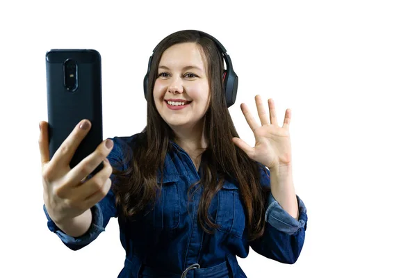 Mujer Con Máscara Médica Haciendo Videollamadas Telefónicas Desde Casa Durante — Foto de Stock