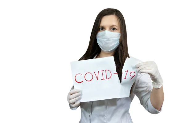 Vrouwelijke Dokter Traan Vel Virus Covid Bericht Coronavirus Quarantaine Corona — Stockfoto