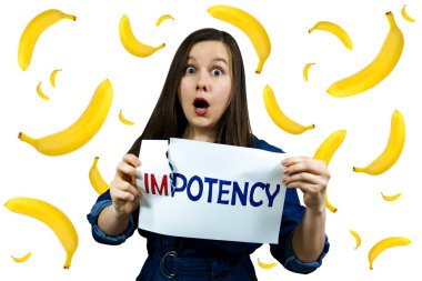 Pozitiflik konsepti, muz arka planında iktidarsızlık yapmak için sözcükleri yırtan kadın..