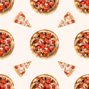 Kusursuz arkaplanlı pizzalar. Fast food kusursuz desen