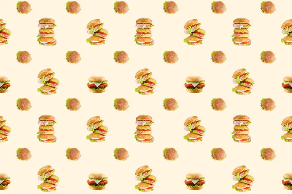 Burger Seamless Continuous Pattern Background Design Isolated White Background — Stock Photo, Image