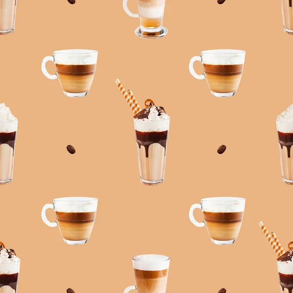 Sammlung Von Kaffeegetränken Für Die Menügestaltung Verschiedene Kaffeegetränke Vorhanden Kaffeetassen — Stockfoto