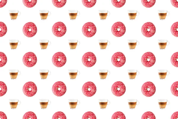 Fondo Sin Costuras Con Patrón Una Taza Café Deliciosas Rosquillas —  Fotos de Stock