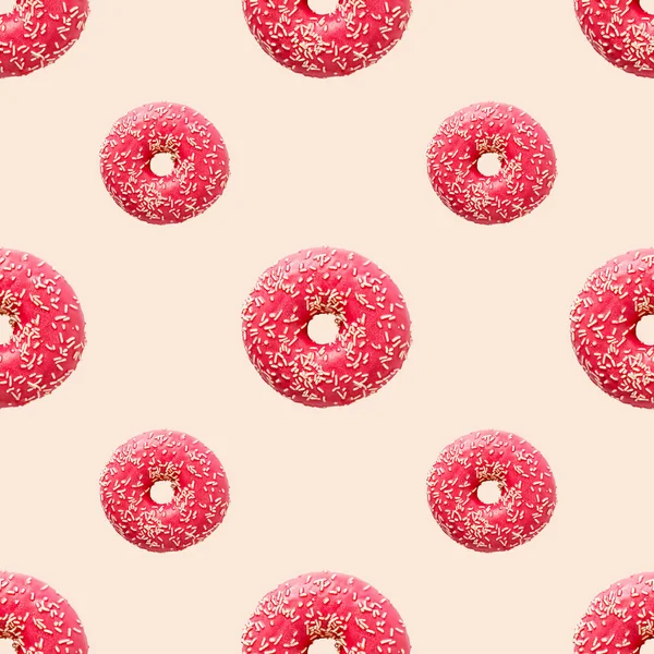 Minimales Nahtloses Muster Mit Rosa Glasierten Donuts Moderne Sommer Donuts — Stockfoto
