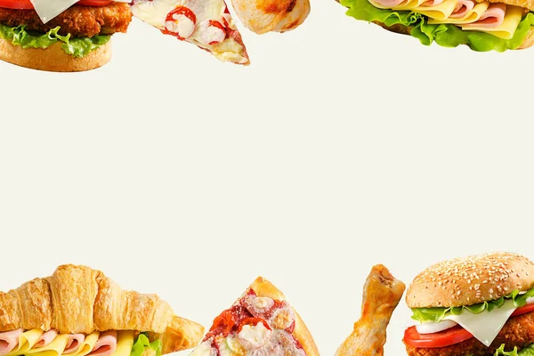 Рамка Бургери Хот Дог Бутерброд Куряча Нога Піца Дизайн Тла — стокове фото