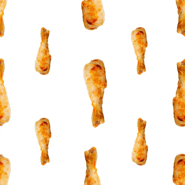 Krispig Fried Kyckling Sömlös Mönster Isolerade Upprepa Bakgrund Tecknad Illustration — Stockfoto