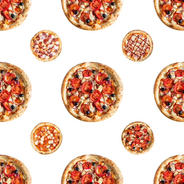 Kusursuz Arkaplanlı Pizzalar Fast Food Kusursuz Desen — Stok fotoğraf
