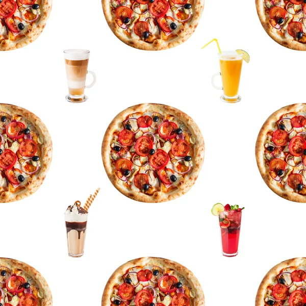 Doodle Pizza Nahtlose Muster Hintergrund Nahtloses Fast Food Muster — Stockfoto
