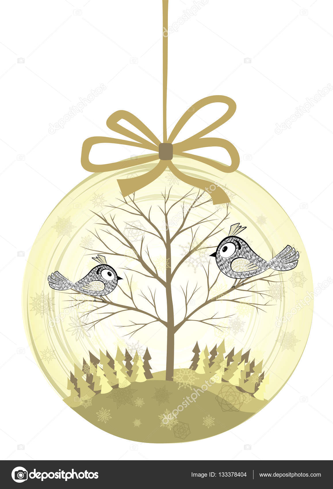 Boule De Noël Avec Des Oiseaux Stylisés Assis Sur Larbre