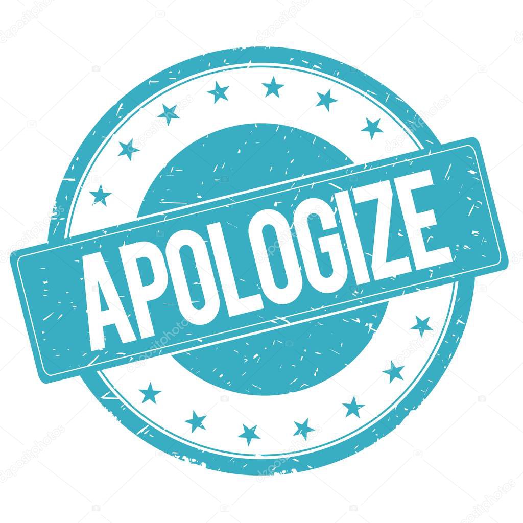 APOLOGIZE stamp sign cyan blue.