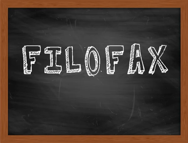 Filofax hand tekst intoetsen op zwarte schoolbord — Stockfoto