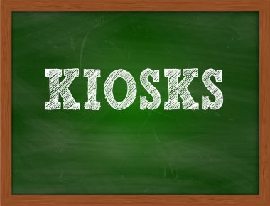Kiosklar yeşil kara tahta üzerinde el yazısı metin
