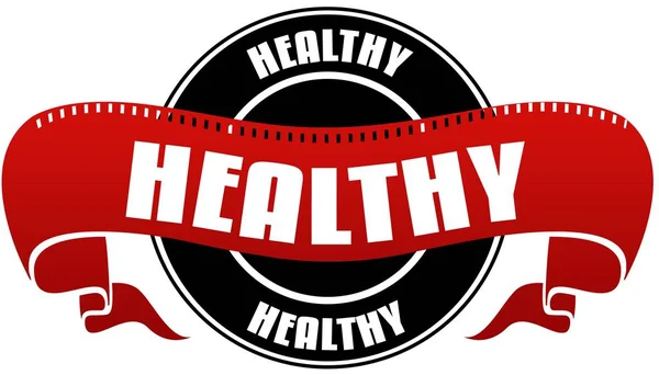 Black and red HEALTHY badge and ribbon. — Stock Photo, Image