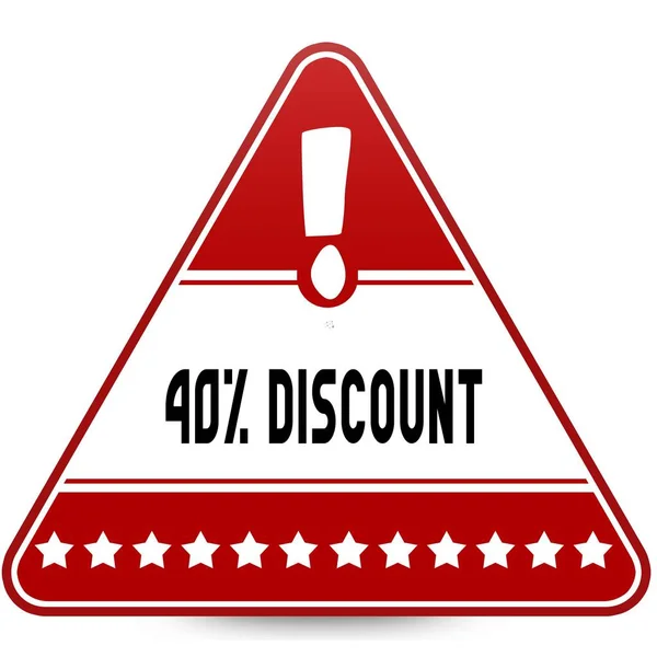 40 PERCENT DISCOUNT on red triangle road sign. — Stock Photo, Image