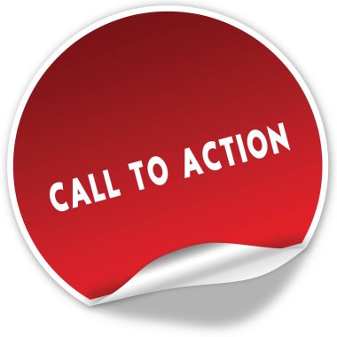 Eylemi çağırma metin gerçekçi kırmızı etiket beyaz arka plan üzerinde.