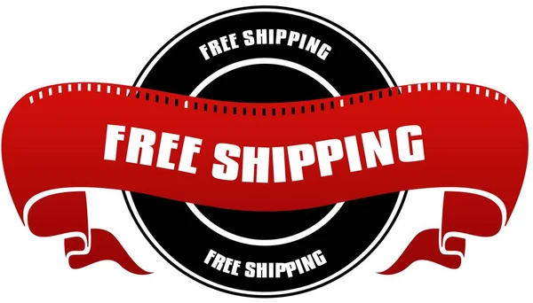 Black and red FREE SHIPPING badge and ribbon. — Stock Photo, Image