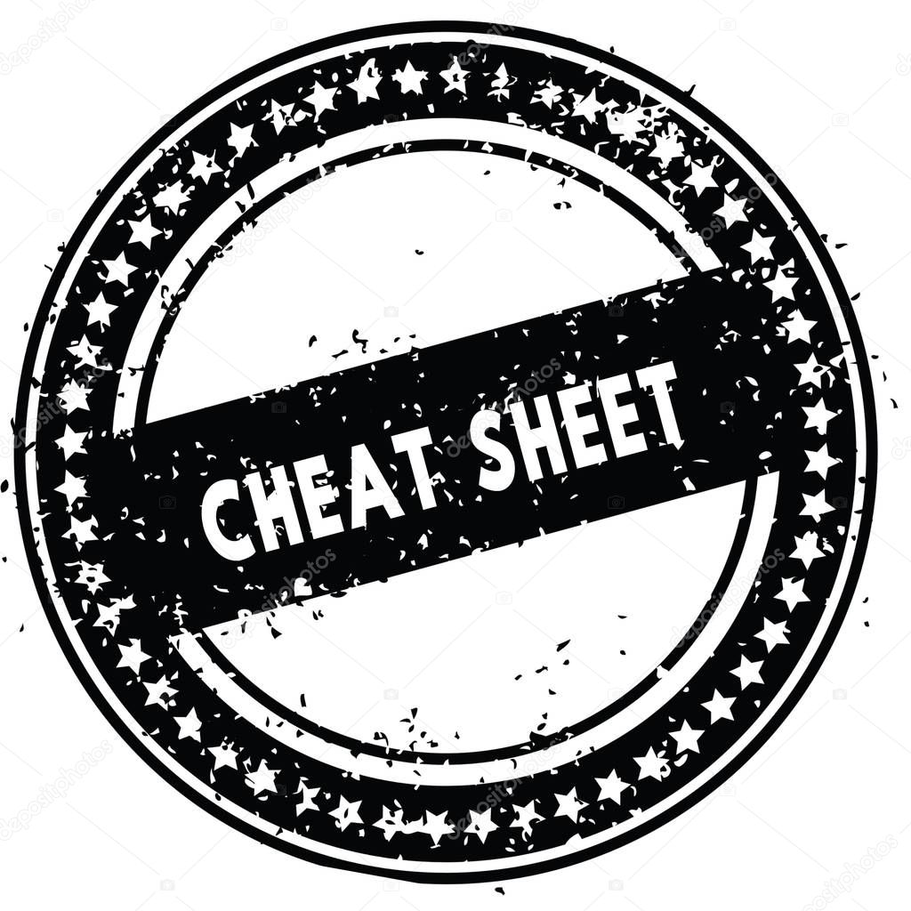 Black CHEAT SHEET distressed rubber stamp with grunge texture. Illustration
