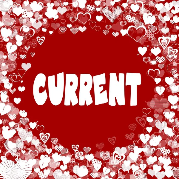 Hearts frame with CURRENT text on red background.