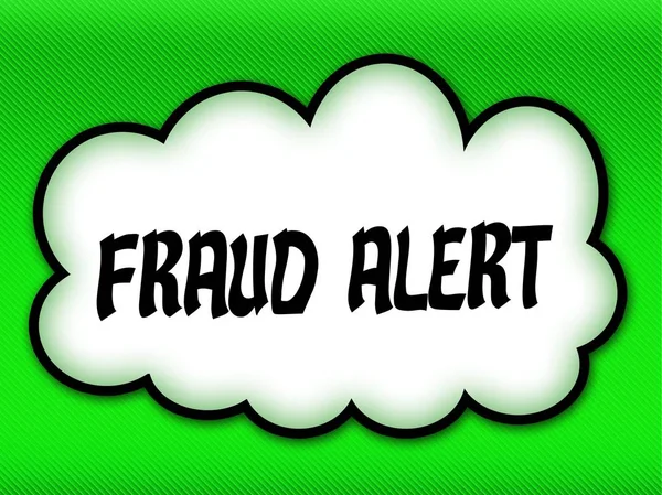 Comic style cloud with FRAUD ALERT writing on bright green backg
