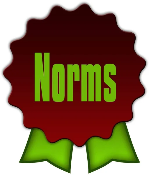 NORMS on red seal with green ribbons.