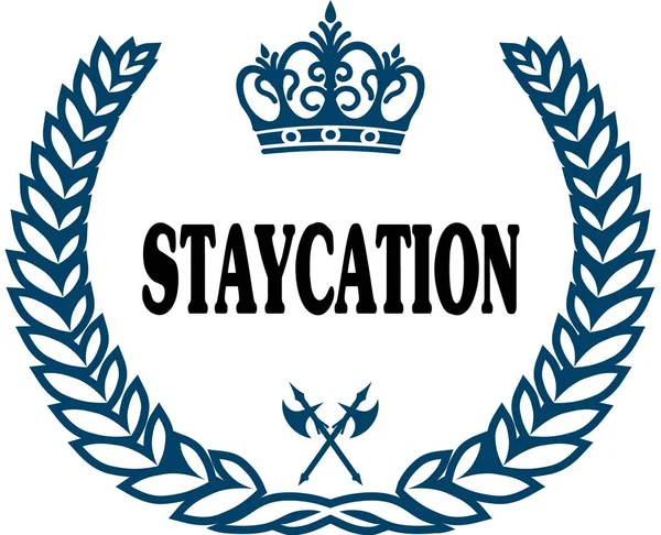 Sigiliu de lauri albastri cu text STAYCATION . — Fotografie, imagine de stoc