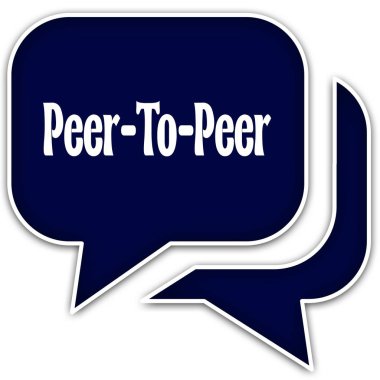 Peer To Peer mavi diyalog kabarcıklar üzerinde. Beyaz arka plan üzerinde izole.