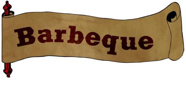 Eski kaydırma kağıt çizim çizim üzerinde Barbekü metin