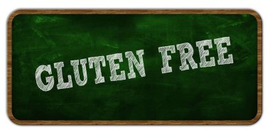 Gluten Free tebeşir ile yeşil kara tahta yazılı. Ahşap çerçeve.