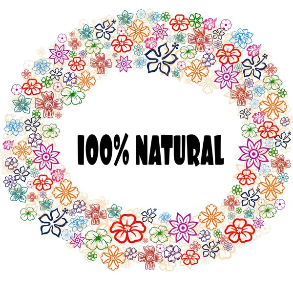 100% NATURAL en marco floral . — Foto de Stock