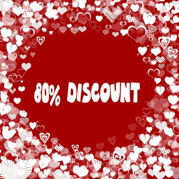 Hearts frame with 80 PERCENT DISCOUNT text on red background.