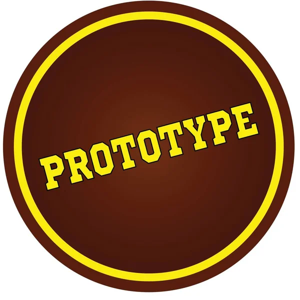 Round, brown and yellow, PROTOTYPE stamp on white background. — Stock Photo, Image
