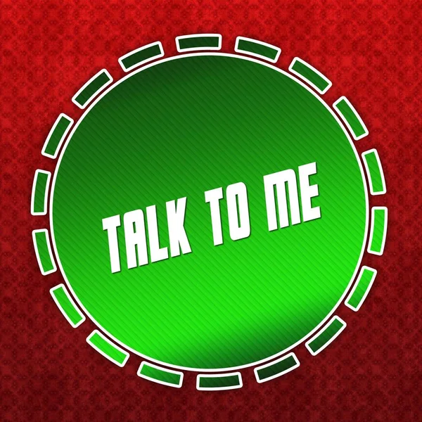 Groene Talk To Me badge op rode patroon achtergrond. — Stockfoto