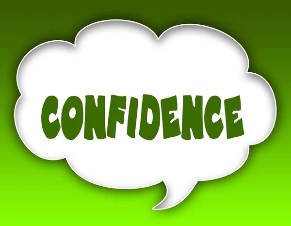 CONFIDENCE message on speech cloud graphic. Green background.