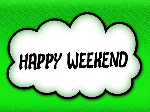 Mutlu hafta sonu yazı üzerinde parlak yeşil bac ile çizgi roman tarzı bulut — Stok fotoğraf