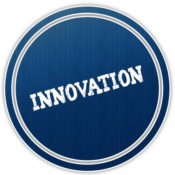 Innovatie verdrietig tekst op blauwe ronde badge. — Stockfoto