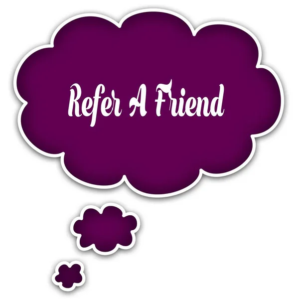 Refer A Friend op magenta gedachte wolk. — Stockfoto