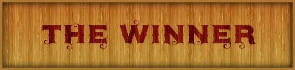Texto de fonte vintage THE WINNER on square wood panel background . — Fotografia de Stock