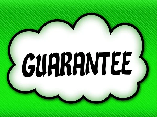 Comic style cloud with GUARANTEE writing on bright green backgro — Stock Photo, Image