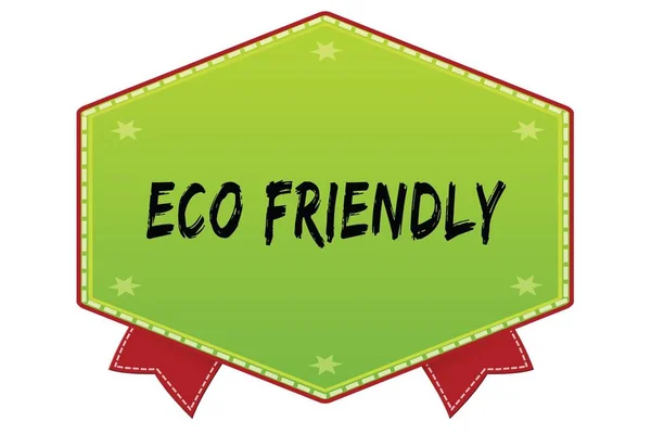 ECO FRIENDLY на зеленому значку з червоними стрічками — стокове фото