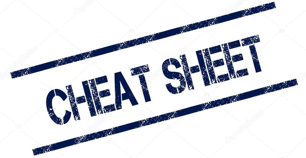 CHEAT SHEET blue distressed rubber stamp. Illustration concept