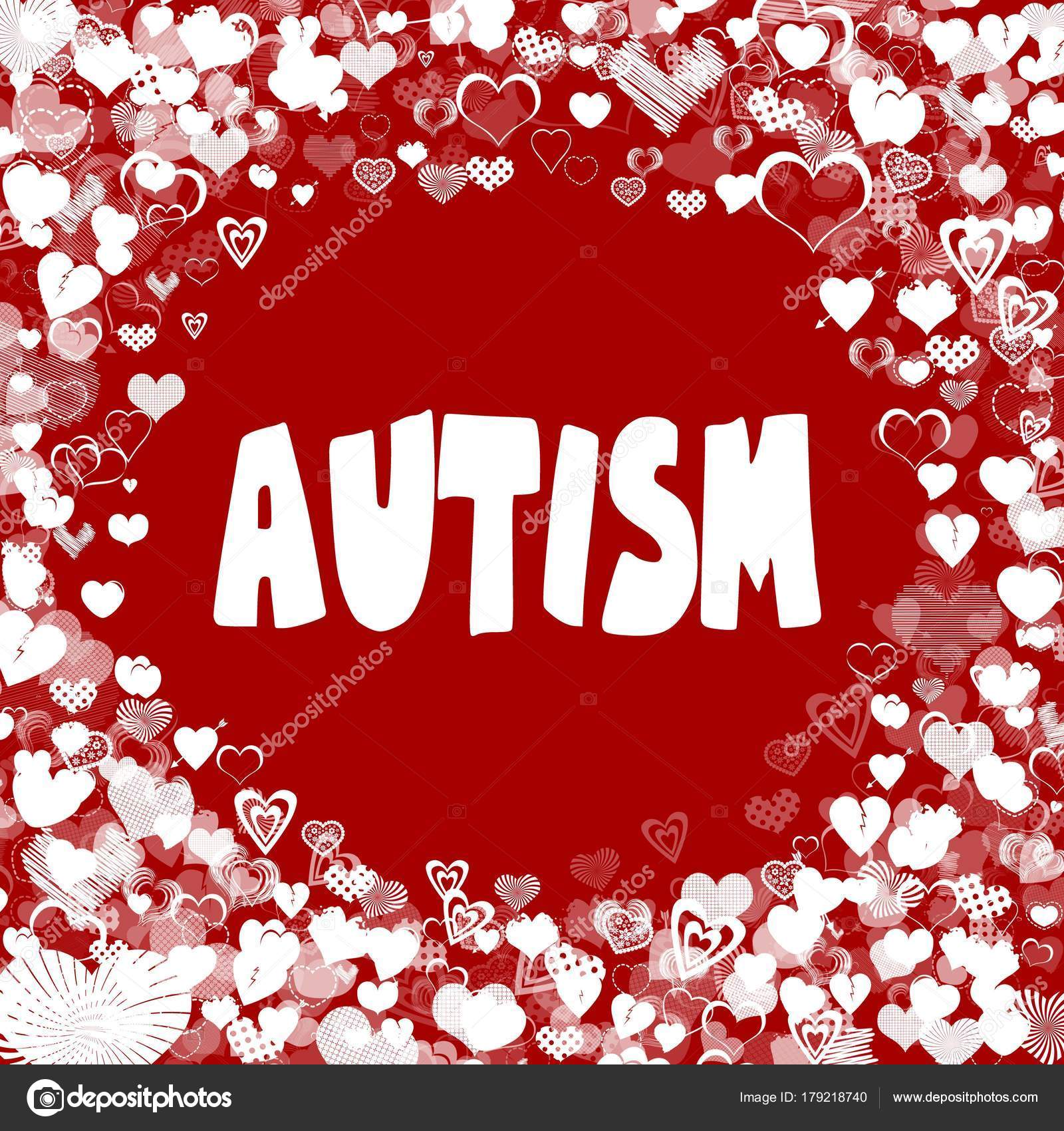 Hearts Frame With Autism Text On Red Background Stock Photo
