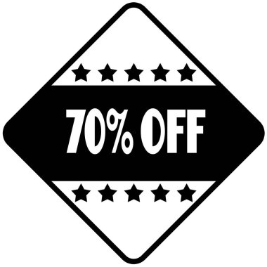 Siyah elmas şekilli etiket etikette yüzde 70'i kapalı.