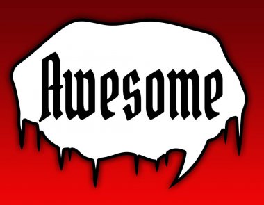 Korku konuşma balonu Awesome kısa mesaj ile. Kırmızı bir arka plan.