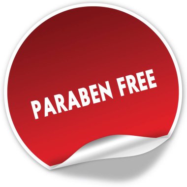 Paraben serbest metin gerçekçi kırmızı etiket beyaz arka plan üzerinde.